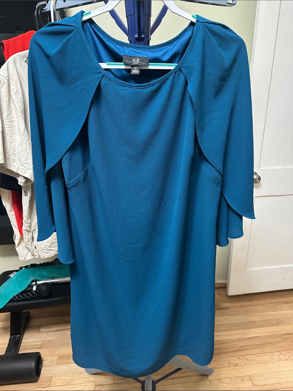 AGB Teal Flutter-Sleeve Midi Dress
